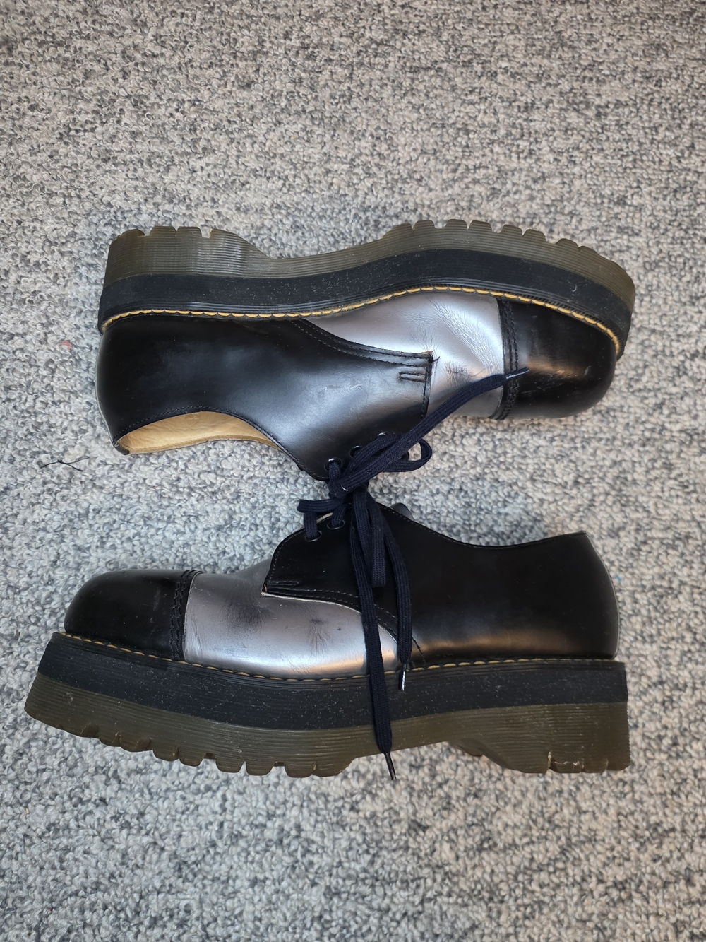 Vintage 90s Doc Martens Black and Silver Leather Oxfords Grunge Punk